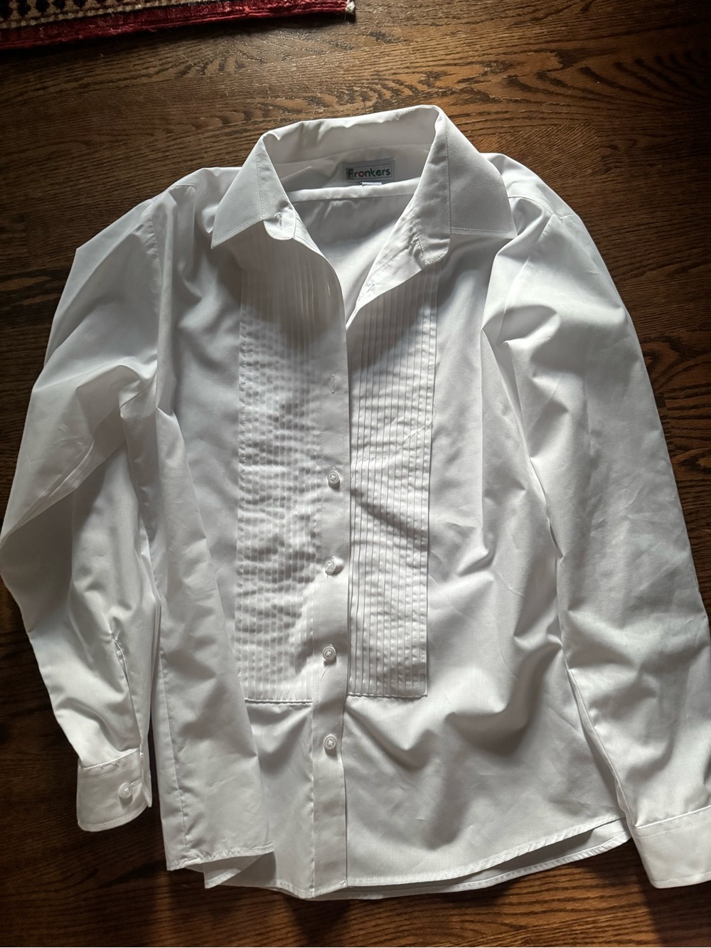 Women’s 1/4” Pleat, Poly Cotton Laydown Collar Tuxedo Shirt White Classic Tuxedo